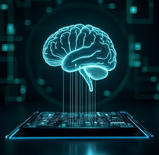 Digital brain connected to computer representing brain-machine interfaces and neuroinformatics.
