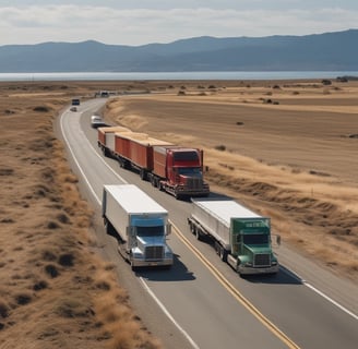 Trucks driving along the West Coast