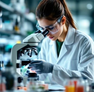 Biomédica analisando em um microscópio