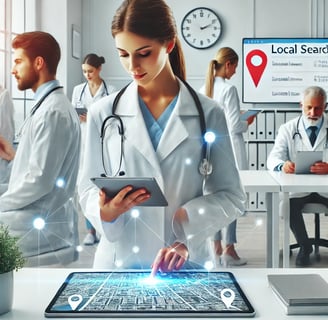 a doctor's office with a tablet and Local Seo for doctor