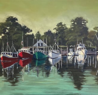 oil paining Rock Harbor in Orleans. morning view of the harbor