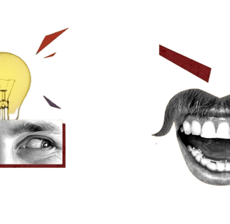 Abstraktes Bild mit 4 verschiedenen Gesichts- und Mundformen