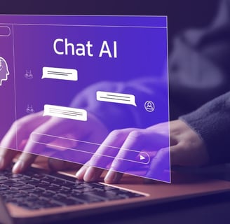 a person works on their laptop and interacts with Chat AI.