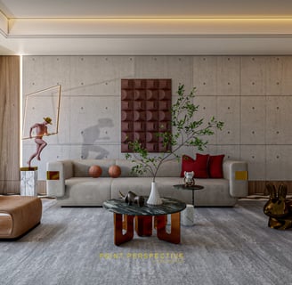 a living room with a couch and a table and 3D Rendering Services