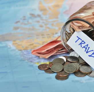 a jar of money with a travel tag on it