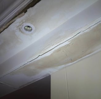 Ceiling damage from leaking roof, Environmental Pro Construction