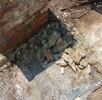 Saturated arears under screed causing major underlying damages, Sandhurst Towers, Fredman Drive