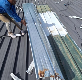 Inspection of heavily compromised area on IBR  roof structure, Lonehill, Fourways