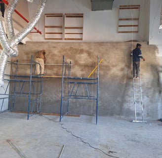 Plastering of wall to be soundproofed for commercial renovation project, North Riding, Johannesburg