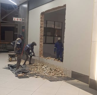 Marking and cutting of brickwork for commercial renovation project, Belair Shopping Centre, Randburg