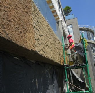 Specialized waterproofing plaster application on multiple story building, Sandhurst Towers, Sandton
