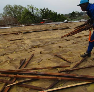 Stripping of old compromised woodwork along the entire structure for revamping, Hyde Park, Sandton