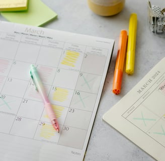 A planner used to show the weekly lesson system used in A level maths online tutoring
