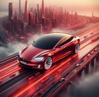 raudonas automobilis futuristiniame fone