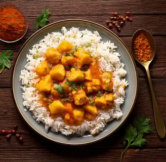 a bowl of alu gobi with rice