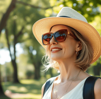 Professional woman wearing blue light glasses while working to protect aging eyes