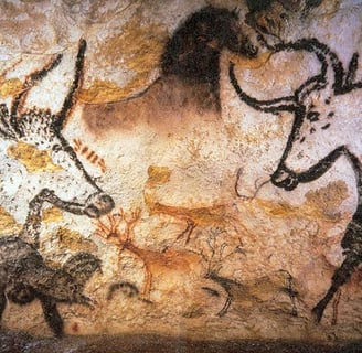 Prehistoric mural in the Lascaux Cave depicting aurochs and other animals
