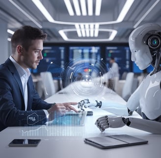 a man in a suit and a robot