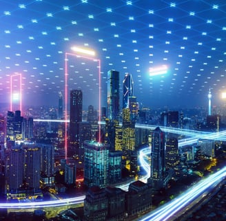 a cityscape with a lot of lights and a lot of traffic