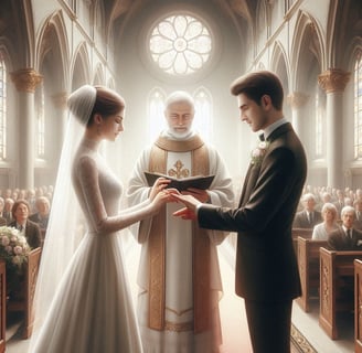 a man and woman getting married in a church