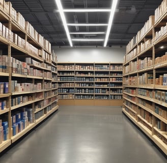 A cluttered and busy storefront filled with various mechanical and electrical items stacked chaotically. A large fan is placed in the center, surrounded by numerous wires, tools, and parts. Signs in a foreign language are displayed above and beside the shop entrance, indicating services related to repairs and machinery.