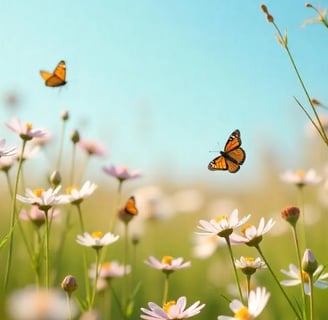 Papillons dans un champ fleuri