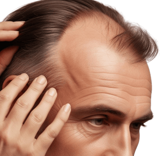 Un señor mostrando las partes donde se le ha caído el cabello