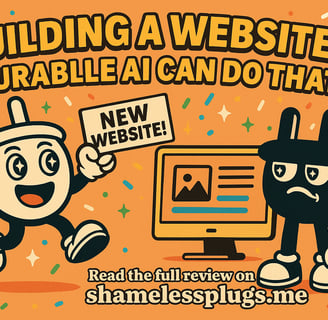 Plugsy jumps excitedly holding a sign that says ‘NEW WEBSITE!’ while Smugsy looks unimpressed next t