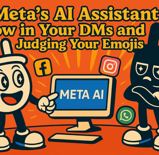 Plugsy excitedly points at a computer screen displaying ‘META AI,’ while Smugsy crosses his arms ske