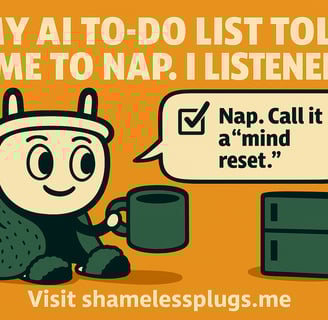 Cartoon-style digital illustration of Plugsy the plug character wrapped in a blanket, holding a coff