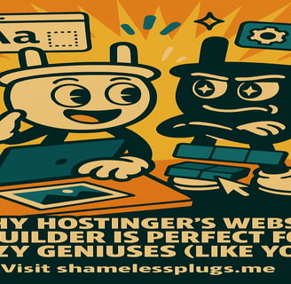Retro-style digital illustration promoting Hostinger’s website builder. Features Plugsy at a compute