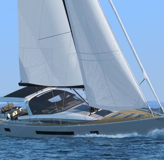 Jeanneau 65 under self tacking jib mode