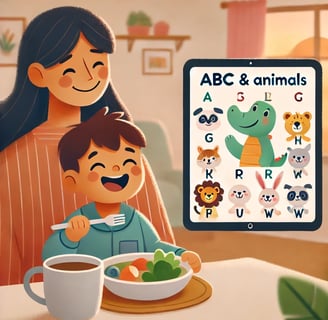 toddler happily eating with video auto-switching