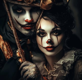 a clown couple with face paint