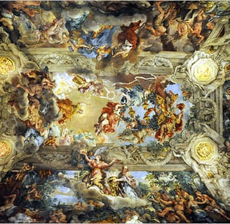 a ceiling of a ceiling with a ceiling painted with a painting of a ceiling