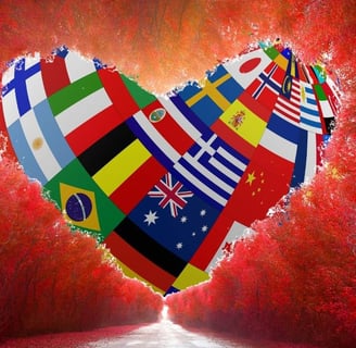 a heart shaped flag of many countries flags of different colors