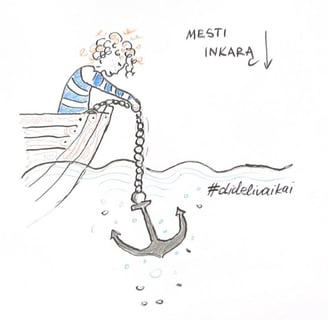 iliustracija kaip mergaitė meta inkarą