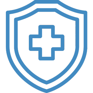 an outline of a blue shield icon