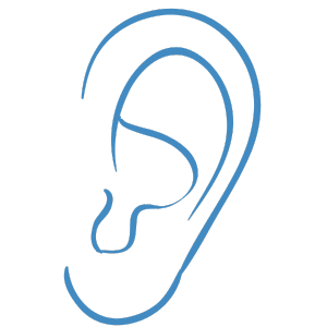 an outline of a blue ear icon