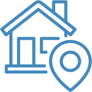 an outline of a blue house icon