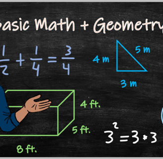 Chalkboard with some basic math & geometry.