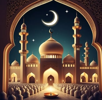 a mosque with a candle and a candle in the middle of it