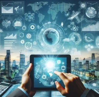 a person holding a tablet with a tablet on top of it