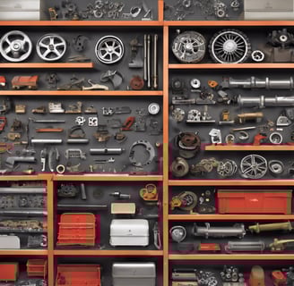 rolling stock parts on a shelf
