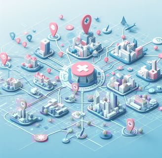 a map of a city connecting different healthcare institutions