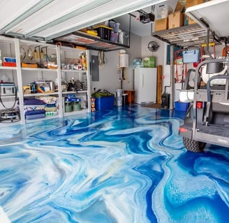 Blue and White Metallic Epoxy flooring