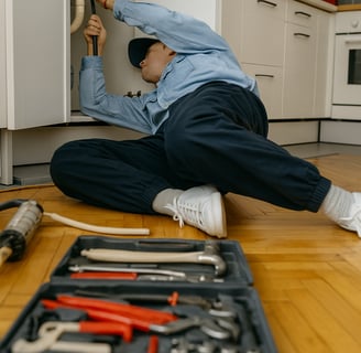Loodgieter die aan het werk is