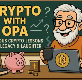 Old man in his study, sipping tea, researching Bitcoin, and praying too.