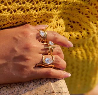 18 k gold plated Demi fine ring which are water resistant and hypoallergenic.