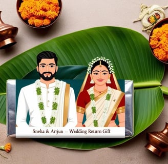 a couple in traditional indian wedding attire with a picture of a bride and groom